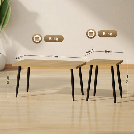2er Set Couchtische mit Stahlgestell - Naturholz-Finish