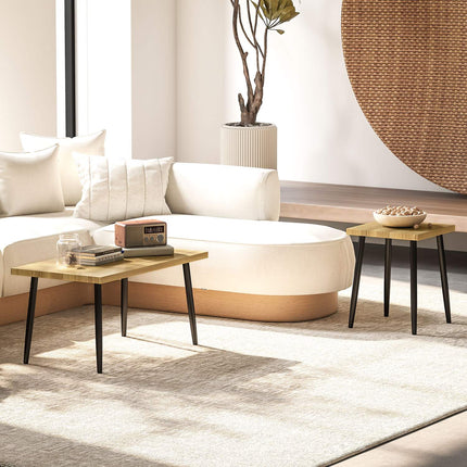 2er Set Couchtische mit Stahlgestell - Naturholz-Finish
