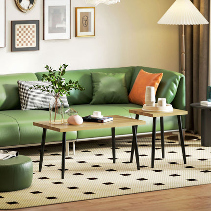 2er Set Couchtische mit Stahlgestell - Naturholz-Finish