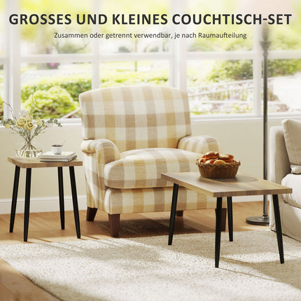 2er Set Couchtische mit Stahlgestell - Naturholz-Finish