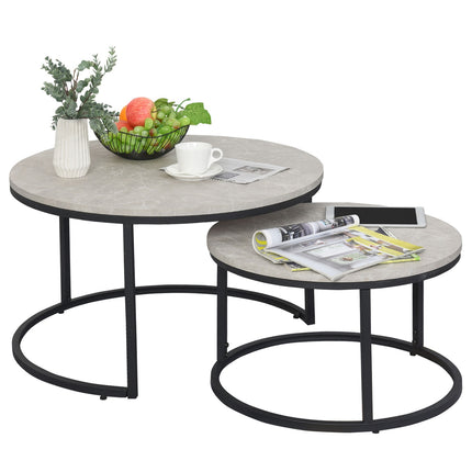 Stapelbares Beistelltisch-Set in Grau, Metallgestell, für Wohnzimmer