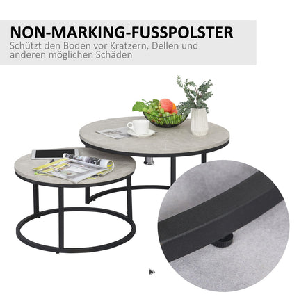 Stapelbares Beistelltisch-Set in Grau, Metallgestell, für Wohnzimmer