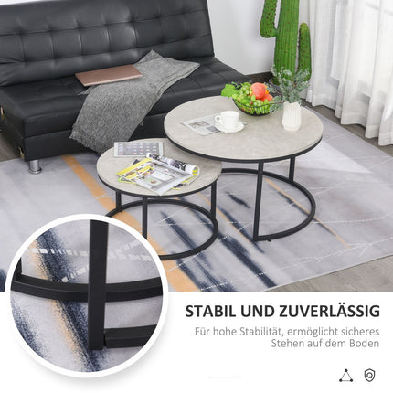 Stapelbares Beistelltisch-Set in Grau, Metallgestell, für Wohnzimmer