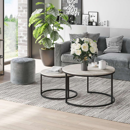 Stapelbares Beistelltisch-Set in Grau, Metallgestell, für Wohnzimmer