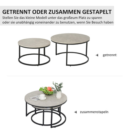 Stapelbares Beistelltisch-Set in Grau, Metallgestell, für Wohnzimmer