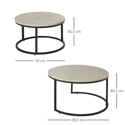 Stapelbares Beistelltisch-Set in Grau, Metallgestell, für Wohnzimmer