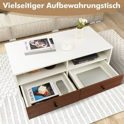 Coffee table with 2 drawers and 2 shelves. Rectangular living room table with storage space 95 x 48 x 45 cm