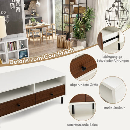 Coffee table with 2 drawers and 2 shelves. Rectangular living room table with storage space 95 x 48 x 45 cm