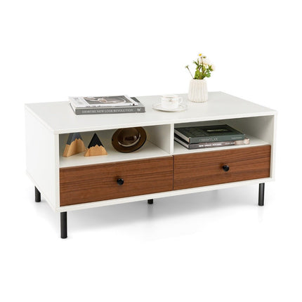 Coffee table with 2 drawers and 2 shelves. Rectangular living room table with storage space 95 x 48 x 45 cm
