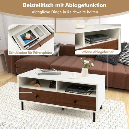 Coffee table with 2 drawers and 2 shelves. Rectangular living room table with storage space 95 x 48 x 45 cm