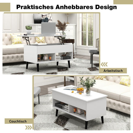 Couchtisch mit hochklappbarer Tischplatte Moderner Wohnzimmertisch 80 x 40 x 44,5 cm weiß
