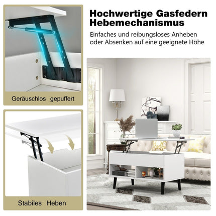 Couchtisch mit hochklappbarer Tischplatte Moderner Wohnzimmertisch 80 x 40 x 44,5 cm weiß