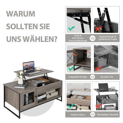 Couchtisch mit Hubplatte, Mitteltisch mit pneumatischer Hubvorrichtung 106 x 55 x 44,5 cm grau