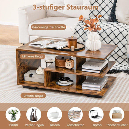 Couchtisch mit Stauraum &amp; L-förmigem Mittelregal rechteckiger Wohnzimmertisch Akzenttisch braun