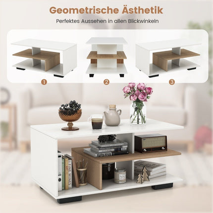 Couchtisch mit Stauraum &amp; L-förmigem Mittelregal rechteckiger Wohnzimmertisch Akzenttisch weiß