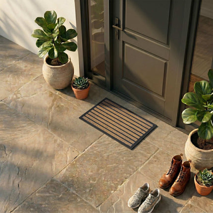 Coir & PVC Doormat, 60x40 cm, Natural & Black