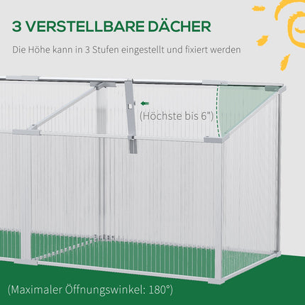 Kleingewächshaus mit verstellbarem Dach, Aluminium - 180x51x51cm