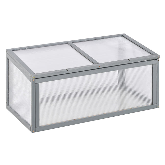 Wood & Polycarbonate Cold Frame Greenhouse, Weatherproof Cover, Grey