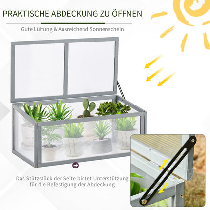 Gewächshaus mit Holz- und Polycarbonat-Kaltrahmen, wetterfeste Abdeckung, Grau