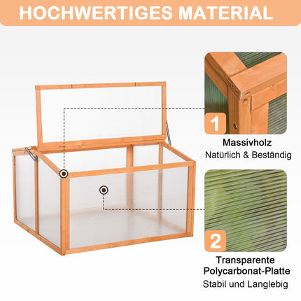 Gewächshaus Frühbeet aus Holz und Polycarbonat mit witterungsbeständiger Abdeckung