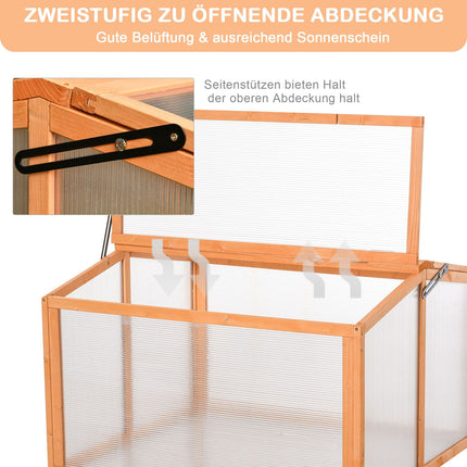 Gewächshaus Frühbeet aus Holz und Polycarbonat mit witterungsbeständiger Abdeckung