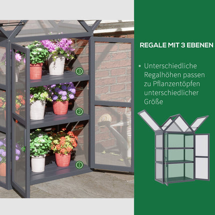 Mini-Gewächshaus, 3-stöckiger Holzrahmen mit aufklappbarem Dach