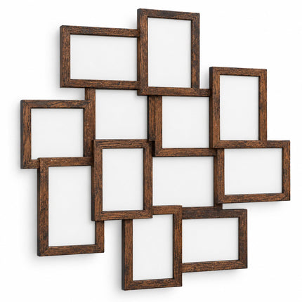 Collage Picture Frame for 12 Photos, 10 x 15 cm, Wall Mounted, Brown