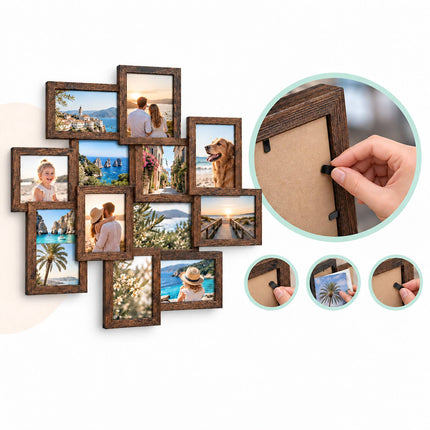 Collage Picture Frame for 12 Photos, 10 x 15 cm, Wall Mounted, Brown