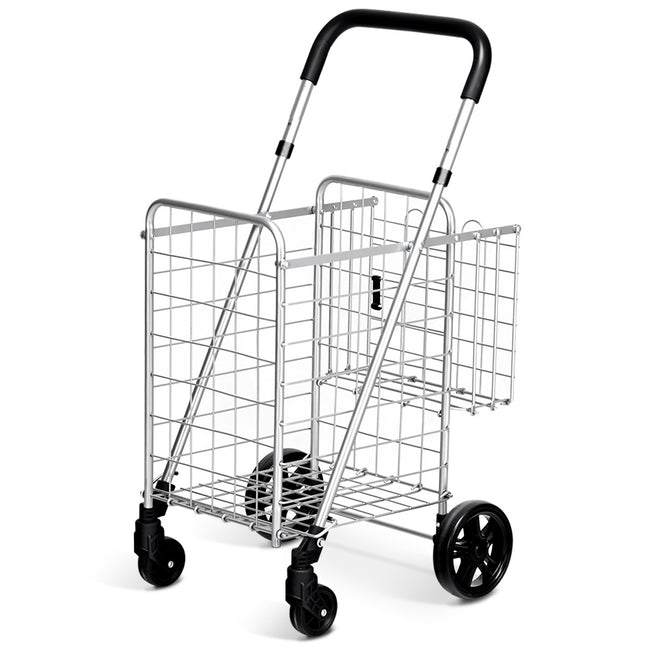 Collapsible Shopping Cart with Dual Basket, Adjustable Handle