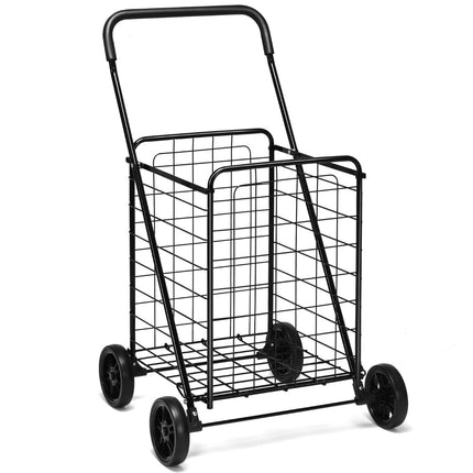 Collapsible Shopping Cart with Wheels, Black, 45 kg Capacity