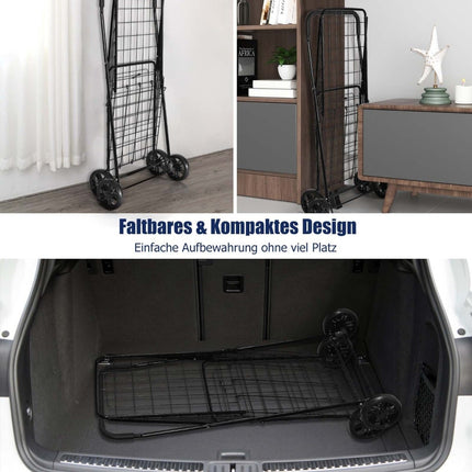 Collapsible Shopping Cart with Wheels, Black, 45 kg Capacity