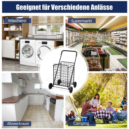 Collapsible Shopping Cart with Wheels, Black, 45 kg Capacity
