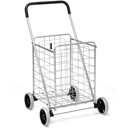 Zusammenklappbarer Einkaufswagen mit Rädern, Silber, 45 kg Fassungsvermögen