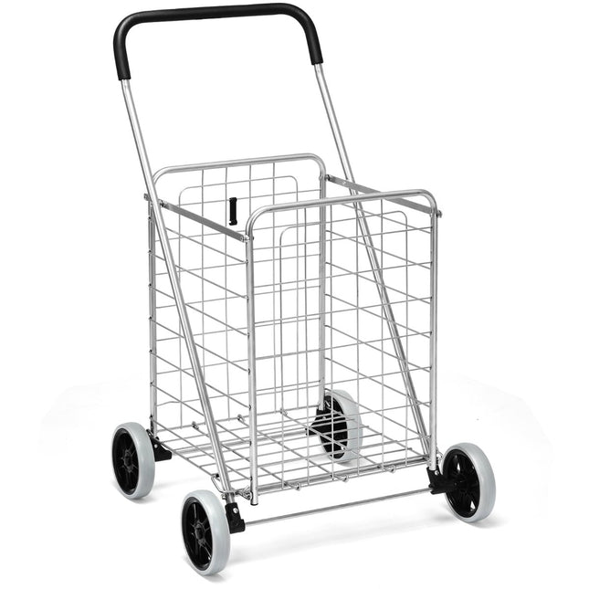 Collapsible Shopping Cart with Wheels, Silver, 45kg Capacity