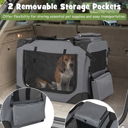 Collapsible Soft Dog Crate with Mesh Windows & 3 Doors