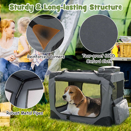 Collapsible Soft Dog Crate with Mesh Windows & 3 Doors