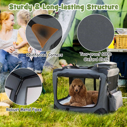 Collapsible Soft Dog Crate with Mesh Windows & 3 Doors