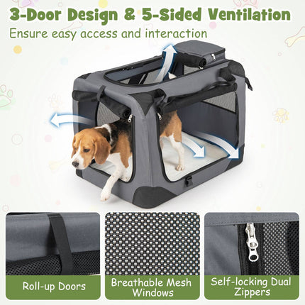 Collapsible Soft Dog Crate with Mesh Windows & 3 Doors