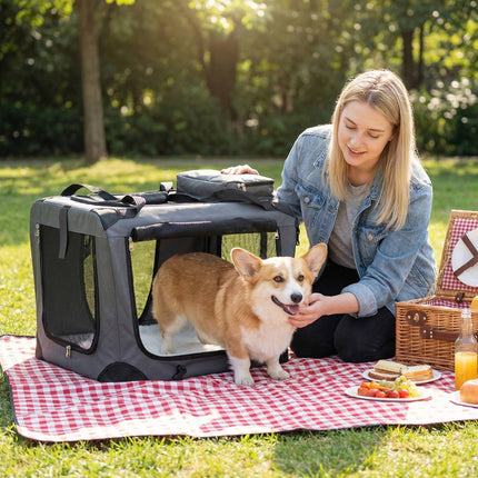 Collapsible Soft Dog Crate with Mesh Windows & 3 Doors