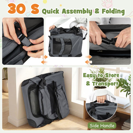 Collapsible Soft Dog Crate with Mesh Windows & 3 Doors