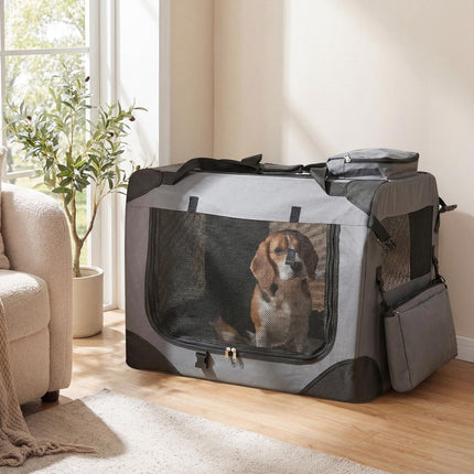 Collapsible Soft Dog Crate with Mesh Windows & 3 Doors