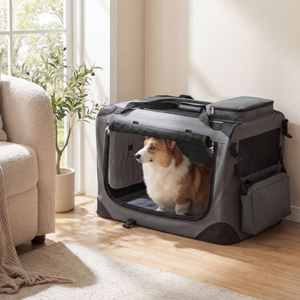Collapsible Soft Dog Crate with Mesh Windows & 3 Doors