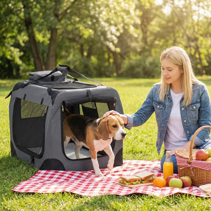 Collapsible Soft Dog Crate with Mesh Windows & 3 Doors