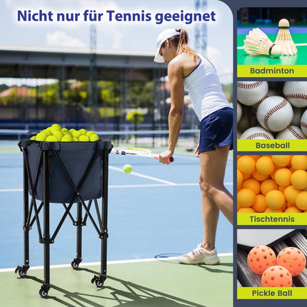 Zusammenklappbarer Tennisballwagen mit Rollen, fasst 150 Bälle