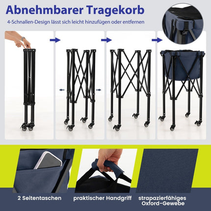 Zusammenklappbarer Tennisballwagen mit Rollen, fasst 150 Bälle