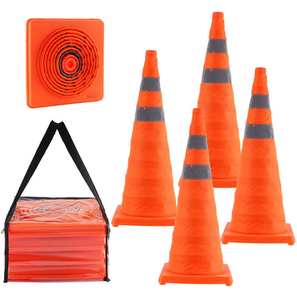Collapsible Traffic Cones, 28 Inch, 4-Pack, Reflective