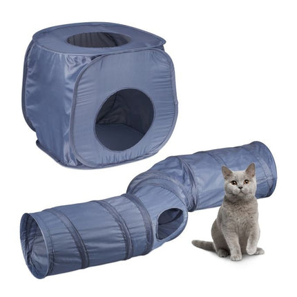 Collapsible cat tunnel with cat cave