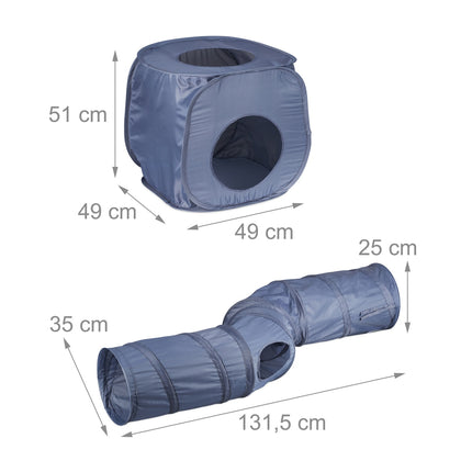 Collapsible cat tunnel with cat cave