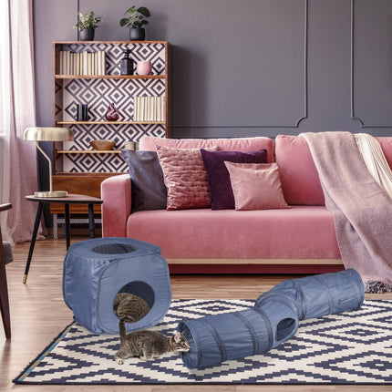 Collapsible cat tunnel with cat cave
