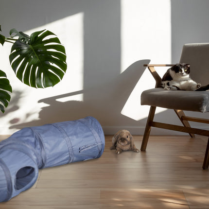 Collapsible cat tunnel with cat cave
